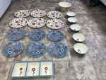 Melamine Large Dinner Ware And Serving Six Place Setting Missing One Bowl. Fixed Price $80.00.