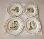 Rosanna For World Market Paris Salad Plates Set 4 Eiffel Tower French Script. Fixed Price $34.99.