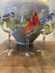 Wine Glasses Stemmed Vintage Hand Painted Songbird Blue Jay Cardinal Set Of 3. Fixed Price $27.00.