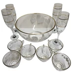 Vintage Anchor Hocking Circleware Grapes Leaves Punch Bowl Set Cups Wine Glasses. Fixed Price $52.46.