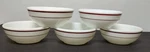 Vintage Pyrex Tableware Milk Glass Soup Bowls Burgundy Stripes Set Of #705. Fixed Price $23.99.