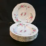 Kpm Silesia Poland 6 Rimmed Soup Bowls Wavel Floral Sprays Roses W/gold 1950'S. Fixed Price $133.98.