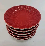 Pier 1 Dipping Sauce Bowls Dishes Scalloped Red White Stoneware Lot Of 6. Fixed Price $12.76.