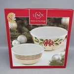 Lenox Home For The Holidays Metal Bowls Plastic Lids Set 8.75" Christmas New!. Fixed Price $21.99.