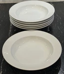 6 Dansk Cafe Blanc Rimmed Soup Salad Bowls 8 Solid White Dinnerware Thailand. Fixed Price $40.00.