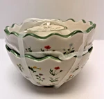 Signature Housewares Set Of 2 Cereal Bowls Green Rim Floral Scalloped. Fixed Price $24.99.