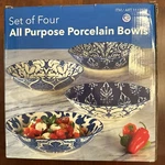 Set Of 4 All Purpose Porcelain Bowls, Floral Pattern, Blue 9.1" New.. Fixed Price $27.99.