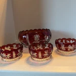 Vintage Ruby Red Cut To Clear Crystal Glass Bowl Set Serving Fruit Eapg. Fixed Price $29.99.