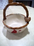 St. Nicholas Square Snow Valley 7" Handled Basket With Cardinal Birds. Fixed Price $29.99.