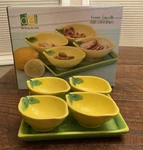 Farmhouse Lemon Bowls Set Of 4 With Ceramic Square Green Serving Tray By Dei. Fixed Price $34.00.