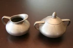 Vintage Art Deco Pewter Creamer Sugar Bowl W/ Lid Set Hans Klein Den Haag. Fixed Price $13.50.