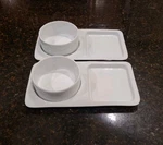 4-PIECE Set Bia Cordon Bleu White Porcelain 5.25" Soup Bowls With Sandwich Trays. Fixed Price $44.95.