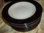 10- Mikasa Fine China Black/stripe Soup/cereal Bowls L5597 Made Japan 8 1/2". Fixed Price $39.95.
