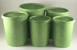Vintage Tupperware Servalier 5 Canister Set Lids Apple Green 1970S. Fixed Price $54.73.