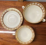 Lenox Pembrook Porcelain Soup Bowls & Saucers Set Ivory Gold Red Floral O-300-R. Fixed Price $49.00.