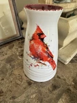 Demdaco Redhead Cardinal Vase By Dean Crouser Stoneware Pottery 7" Bird Decor. Fixed Price $20.55.