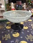 Art Deco Footed Ribbed Cobalt Blue Base Glass Bowl Frosted Swirl Center Piece. Fixed Price $59.95.