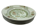 Mikasa Kabuki Rimmed Soup Bowls 8.25" Japan Green Floral Oriental Set 4 L9011. Fixed Price $20.00.