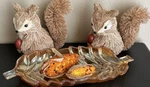 Squirrel Figures Carnival Glass Leaf Dish Indian Corn Fall Autumn Boho Cottage. Fixed Price $16.00.