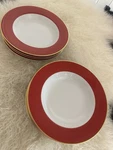 Set 8 Ten Strawberry Street Halo Red Soup Pasta Bowls White Gold Trim 9IN. Fixed Price $49.99.