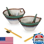 Henxfen Lead Japanese Ramen Noodle Bowl Set Of 2 - 30 Oz Large Porcelain Soup. Fixed Price $64.52.