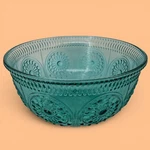 Htf Pioneer Woman Adeline Serving Bowl Embossed Pressed Teal Turquoise Glass 9". Fixed Price $46.99.