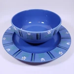 Vintage Studio Nova Flora Blue White Enamel Flower Serving Bowl & Chop Plate Set. Fixed Price $41.60.