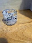Kosta Boda Atoll Light Blue Swirl Glass Votive Candle Holder Dish 2.5"H X 3"D. Fixed Price $20.00.