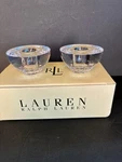 Vintage Lauren Ralph Hewitt Candleholders Pair Lead Crystal 2.5 With Box. Fixed Price $36.99.