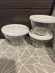 Pampered Chef Clear Glass Prep Bowls 3 Cup And Two 2 With Lids. Fixed Price $27.99.