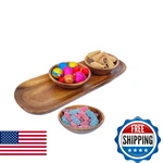 Wrightmart Acacia Wooden Calabash Bowls With Baguette Tray, 4-PIECE Set: Three. Fixed Price $66.98.