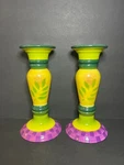 Department 56 Set Of Whimsical Colorful Ceramic Candlestick Holders 7.25". Fixed Price $19.99.