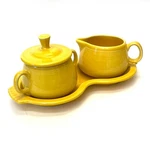 Homer Laughlin Fiesta Creamer & Sugar Set With Lid Tray Sunflower. Fixed Price $27.50.