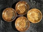 Four Vintage Hand Woven Wood Salad Bowl Made Japan 6 Inches. Fixed Price $20.00.