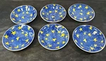 Vtge Set 6 Churchill CCH14 Blue Sponge Yellow Stars Bowls 7 3/4". Fixed Price $46.00.