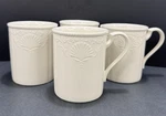 Vtg Mikasa South Hampton Mugs/cups Bone China White Shell And Scrolls, Set Of 4. Fixed Price $29.99.