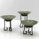 Vintage Dessert Candy Bowls & Wrought Iron Caddy Set Of 3 Green Ceramic Decor. Fixed Price $47.00.