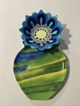 Grasslands Road Ceramic Serving Tray Dip Bowl Blue Flower Green Striped Platter. Fixed Price $14.00.