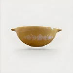 Pyrex 444 Yellow & White Floral Glass Cinderella Mixing Bowl, Round Nesting. Fixed Price $45.00.