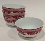 SET/4 Gibson Elite Winter Cottage Village Soup Cereal Bowl Red & White 5.5". Fixed Price $58.00.