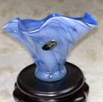 Vintage Krosno Jozefina Poland Blue Swirl Ruffled Art Glass Bowl 5X7 Perfect!. Fixed Price $17.00.