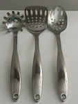 Crate And Barrel Stainless Steel Turner Spatula Slotted Spoon Pasta Fork Server. Fixed Price $32.00.
