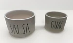 Rae Dunn Salsa And Guacamole Ceramic Bowls With Wooden Spoons. Fixed Price $26.00.