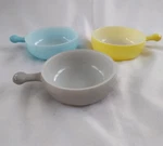 Vintage Usa Glasbake J-314 J-2057 Soup Bowls Yellow Blue Gray Mcm Vtg. Fixed Price $29.95.