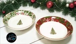 Williams Sonoma S/2 Noel Pasta Bowls 8 1/3" New Green Red Christmas Holiday. Fixed Price $89.99.