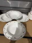 Vtg Set 4 Pier Imports Holiday Scroll 16OZ Rimmed Soup Pasta 8.75" Bowl Gold *. Fixed Price $28.00.