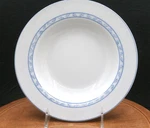 American Atelier Soup Bowls SET/4 Blue/white French Floral Pattern Embossed Rim. Fixed Price $29.99.