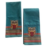 Nwot Set Of 2 Kay Dee Designs Cotton Teal Kitchen Towels Applique Owl Stripe. Fixed Price $18.95.