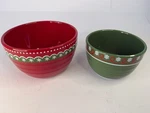 Dei Christmas Serving Bowls Red Green Snowflake Ceramic Nesting Set Of 2. Fixed Price $24.00.