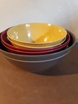Set Of 5 Threshold Melamine Mixing Nesting Bowls 1 Brown, 2 Red, Yellow Euc. Fixed Price $25.00.